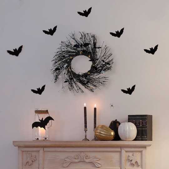 22" Black Pre-Lit Halloween Twig Wreath with Bats By Northlight | Michaels®
